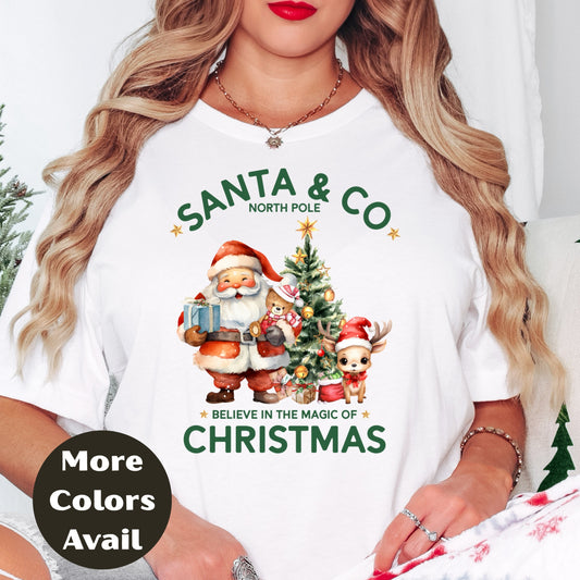 Santa & Co. Christmas Shirt or Sweatshirt – North Pole Vintage Santa Holiday Top – Small-4XL and Plus Size – Multiple Colors