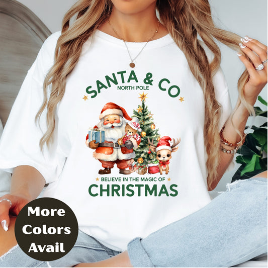Santa & Co. Christmas Shirt or Sweatshirt – North Pole Vintage Santa Holiday Top – Small-4XL and Plus Size – Multiple Colors