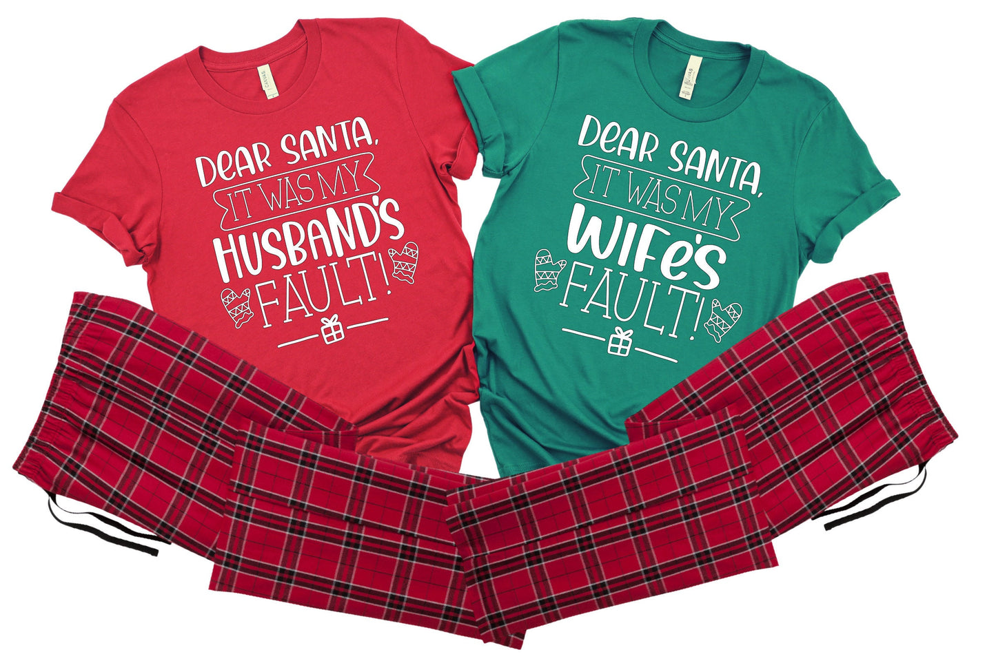 Matching Husband and Wife Christmas Pajamas | Dear Santa It was My Wife's Fault | Dear Santa it Was my Husband's Fault! Unisex Fit and Plus